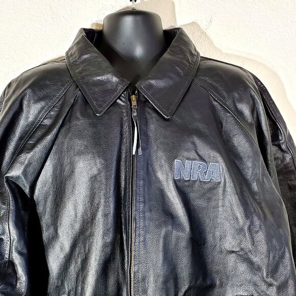 Burks Bay Mens 3XL Black Leather Jacket With NRA Embroidery Genuine Leather - Picture 7 of 11